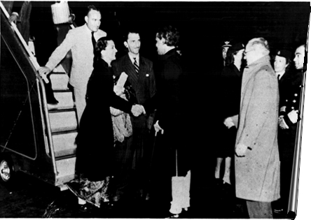 Arrival of the inaugural flight at London Airport. Mr B.W Figgins, then General Manager\; Mr & Mrs J.R.D. Tata\; Mr V.K. Krishna Menon, then High Commissioner for India in the UK\; and Sir Fredrick James, then Managing Director Tata Ltd London. Arrival of the inaugural flight at London Airport. Mr B.W Figgins, then General Manager\; Mr & Mrs J.R.D. Tata\; Mr V.K. Krishna Menon, then High Commissioner for India in the UK\; and Sir Fredrick James, then Managing Director Tata Ltd London.
