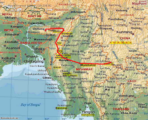 Route of Benegal Dinker’s travel from Burma to India, 1942 Route of Benegal Dinker’s travel from Burma to India, 1942